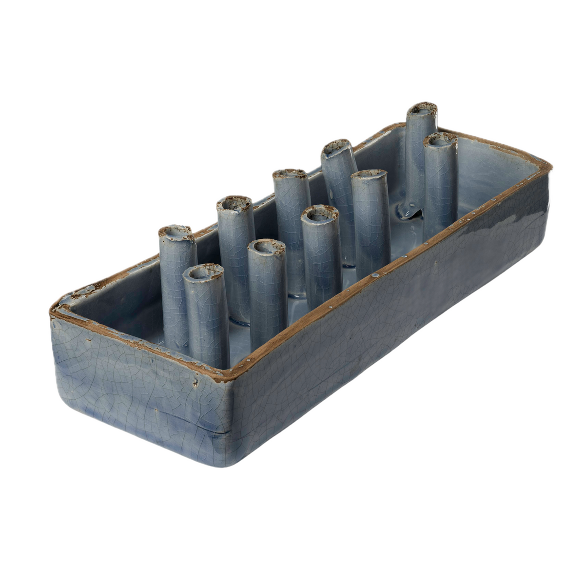 Ceramic Boat Tulipiere, Periwinkle, 10 Hole