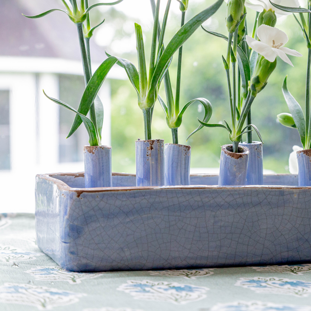 Ceramic Boat Tulipiere, Periwinkle, 10 Hole