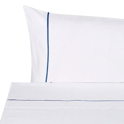 Twin (Fitted Sheet 39x75+18'' + Flat Sheet 75x112'' + 1 Standard Pillowcase 20x30'') / White/Navy