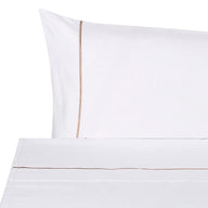 Twin (Fitted Sheet 39x75+18'' + Flat Sheet 75x112'' + 1 Standard Pillowcase 20x30'') / White/Taupe