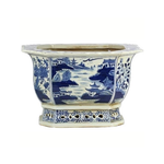 Village Scene Scalloped Pierced Planter