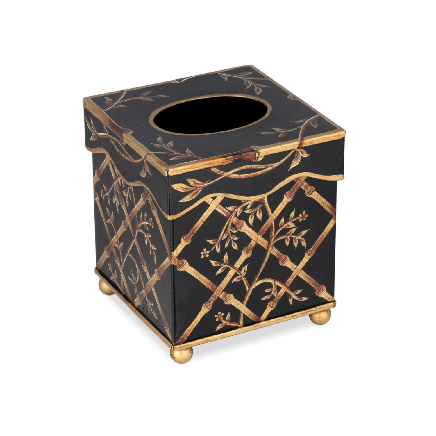 Black Bamboo & Floral Tissue Holder & Wastepaper Basket