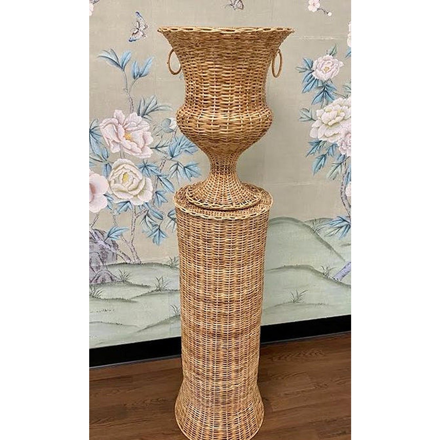 Round Wicker Urn and Pedestal