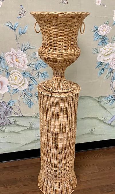 Round Wicker Urn and Pedestal