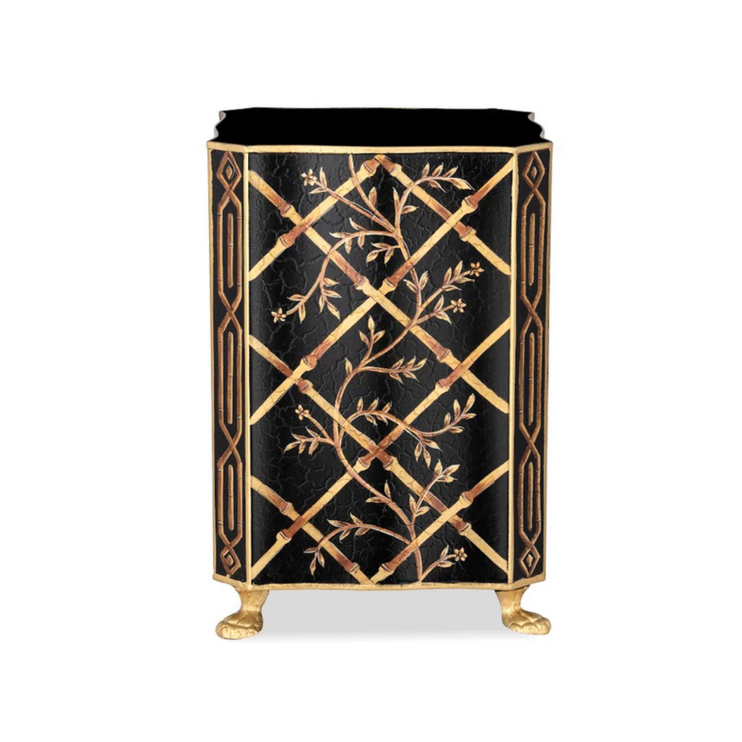 Black Bamboo & Floral Tissue Holder & Wastepaper Basket