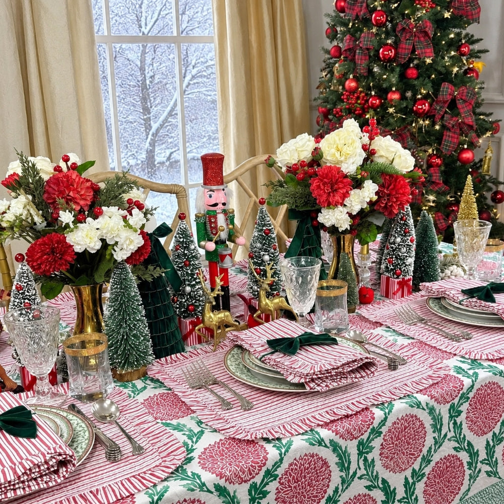 Red Stripes - Quilted Placemat with Ruffle  - Set of 4
