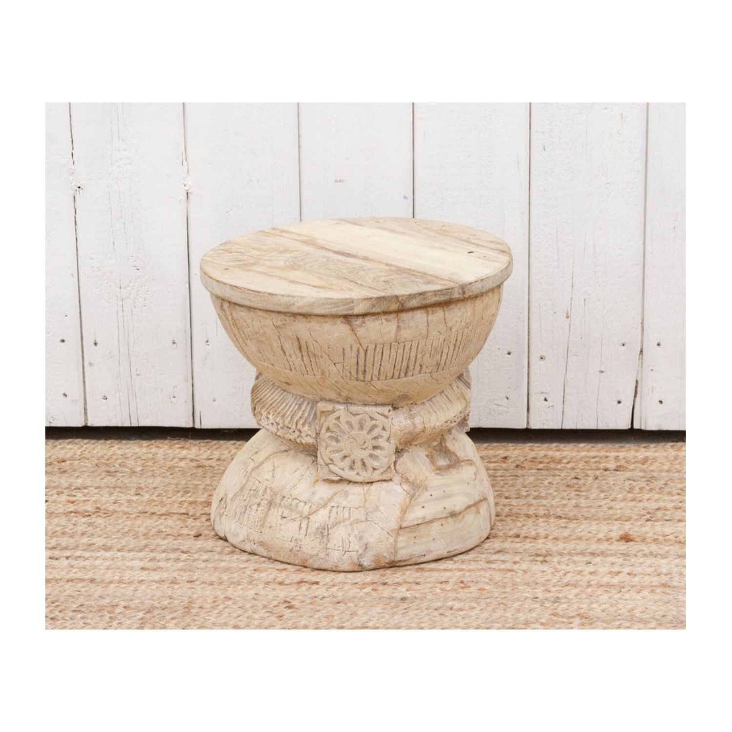 Antique Rustic Bleached Teak Stool