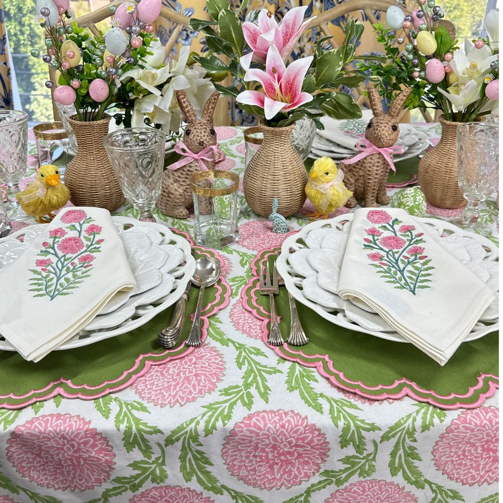 Pink and Green, Flowers & Vines - Tablecloth