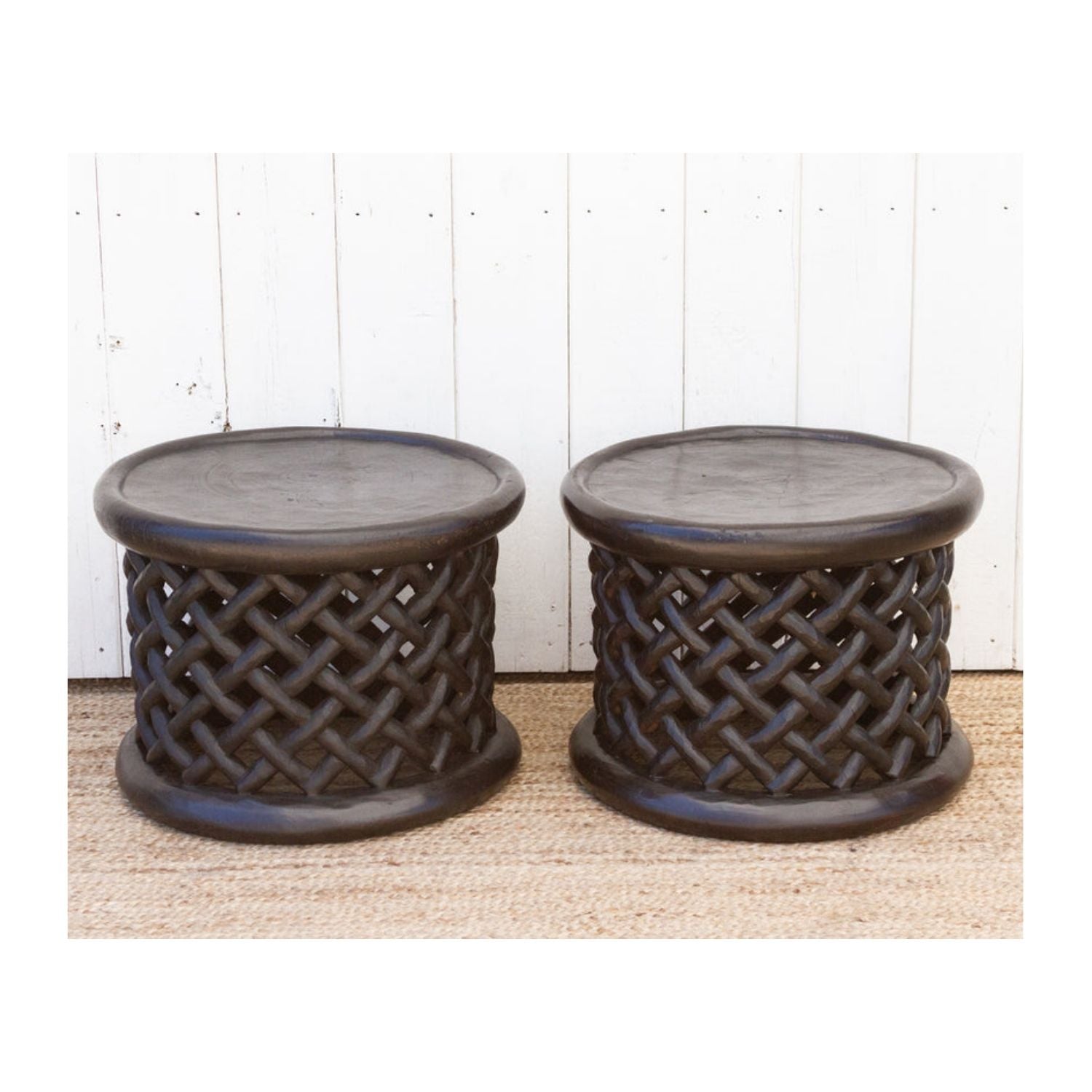 Rustic Carved African Bamileke Side Tables, Pair