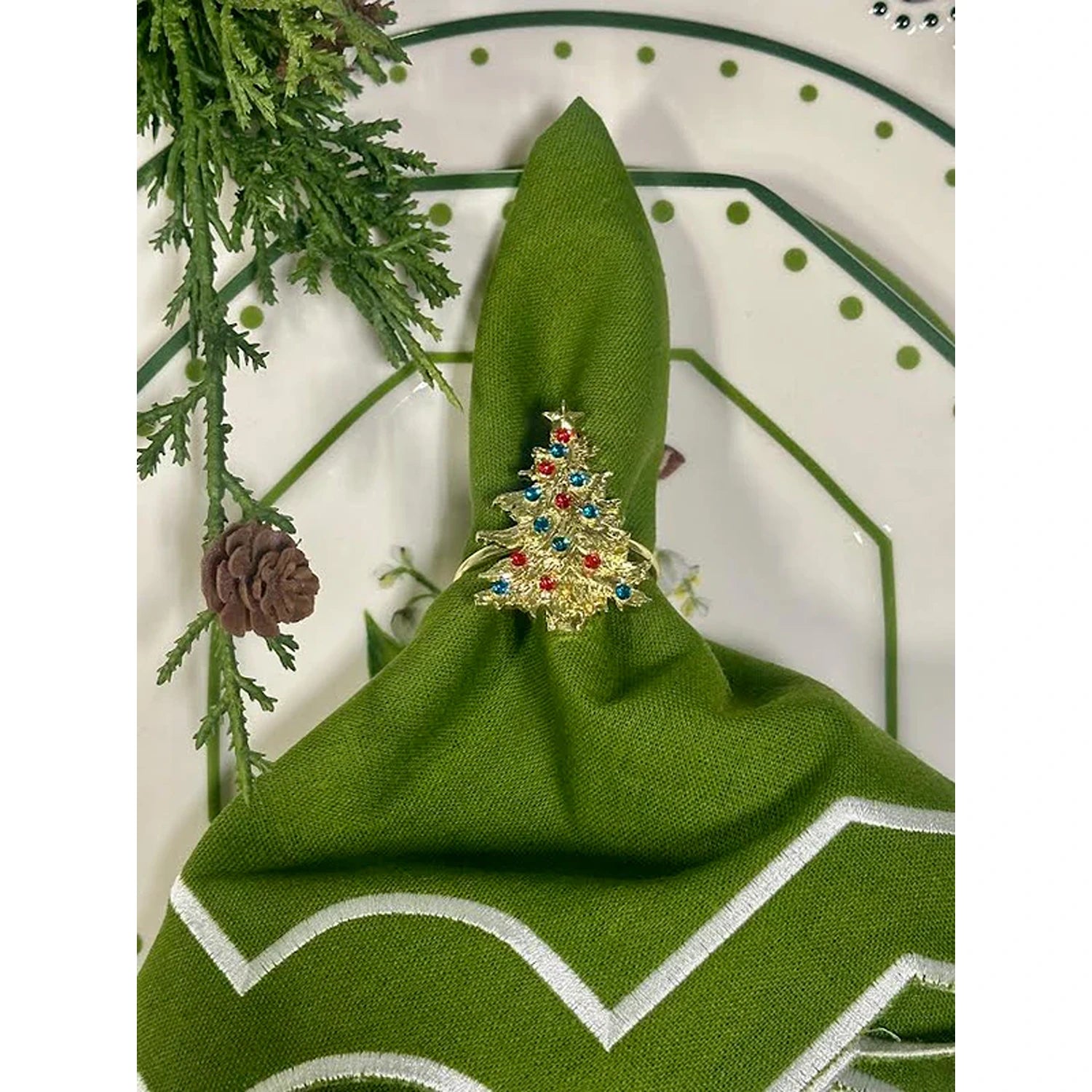 Red & Blue Light Christmas Tree Set of 4 Napkin Ring