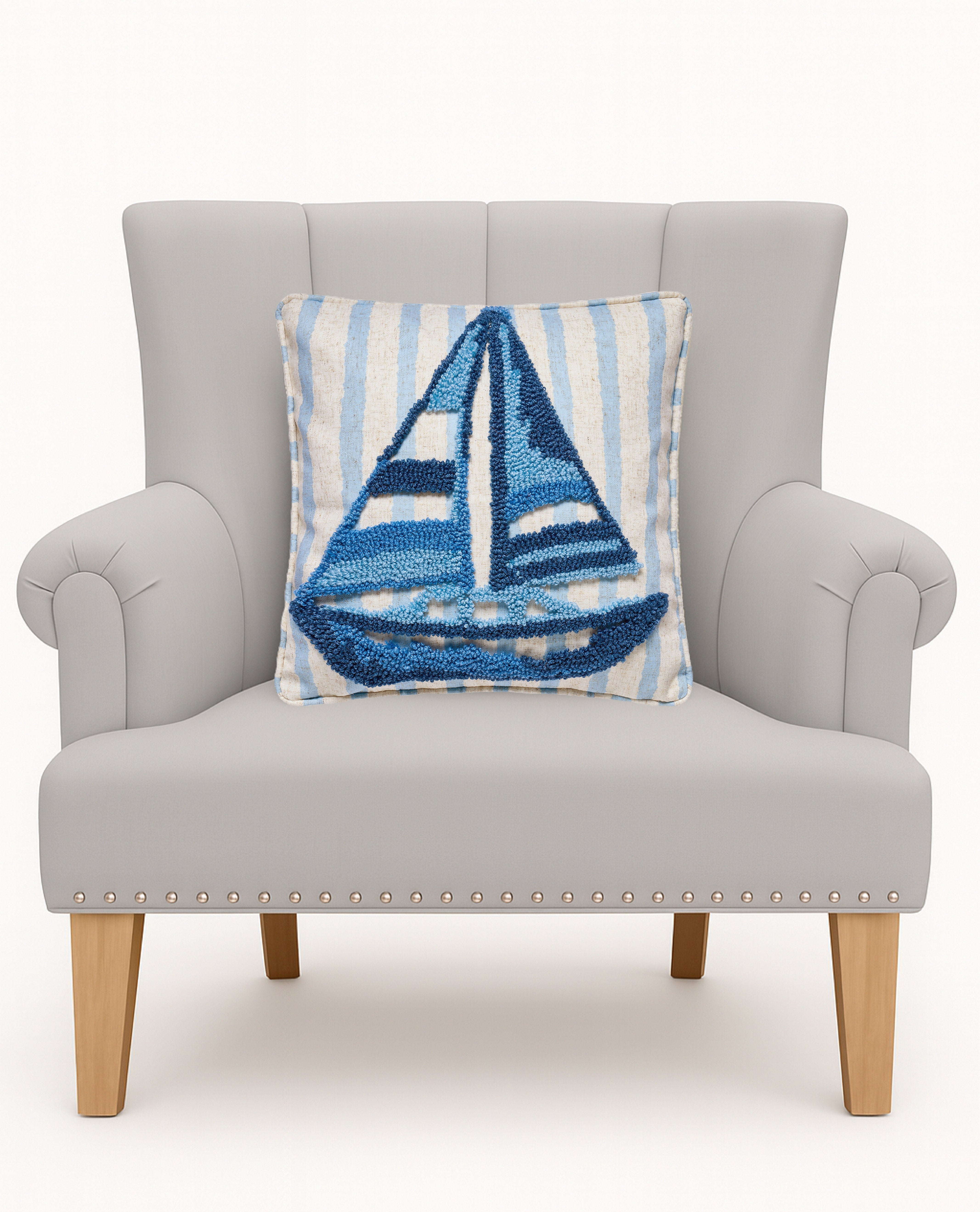 Seaside Sailboat Tufted Pillow