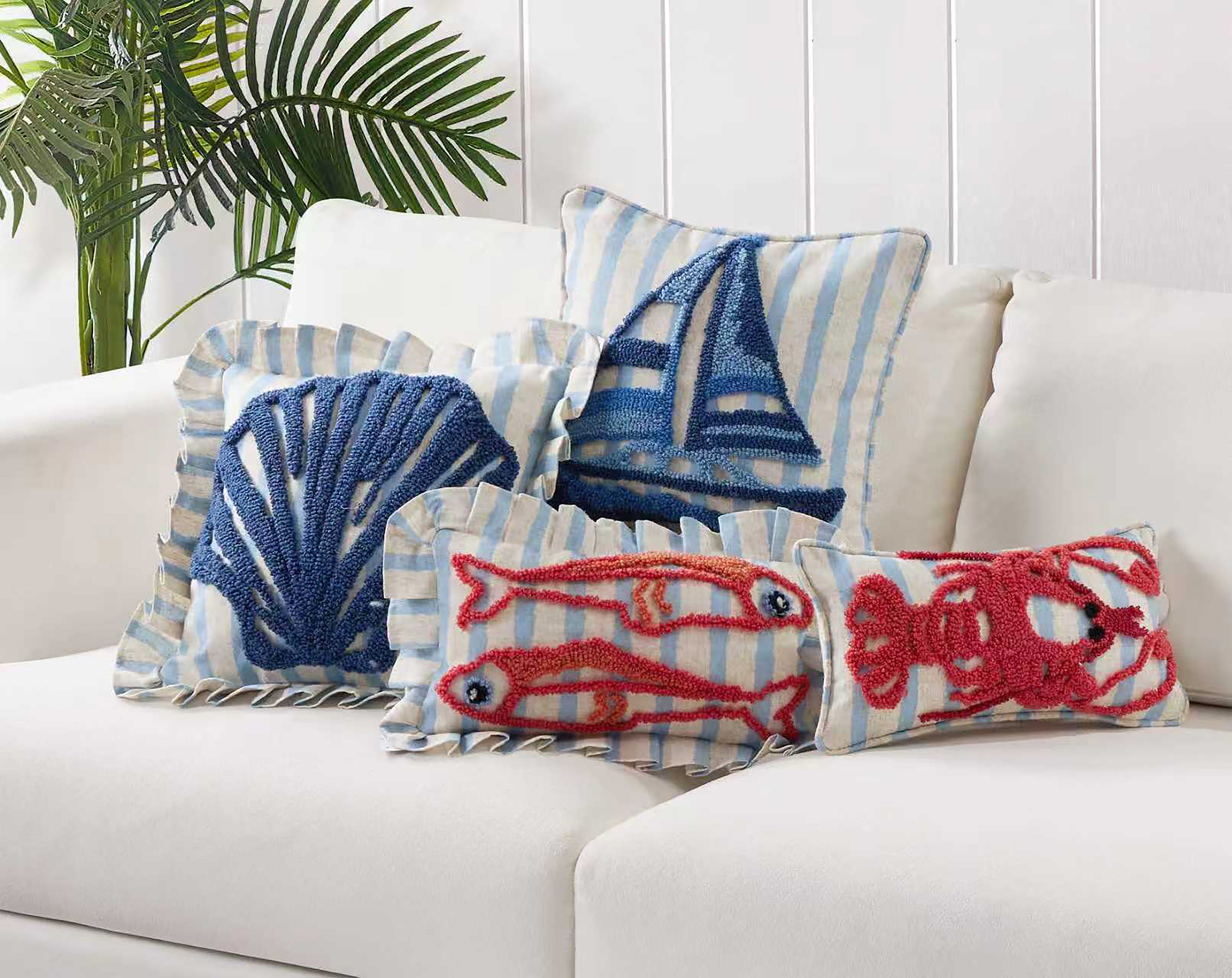 Seaside Sailboat Tufted Pillow