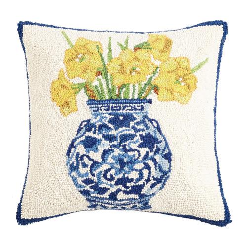 Daffodils in Chinoiserie Vase Hook Pillow