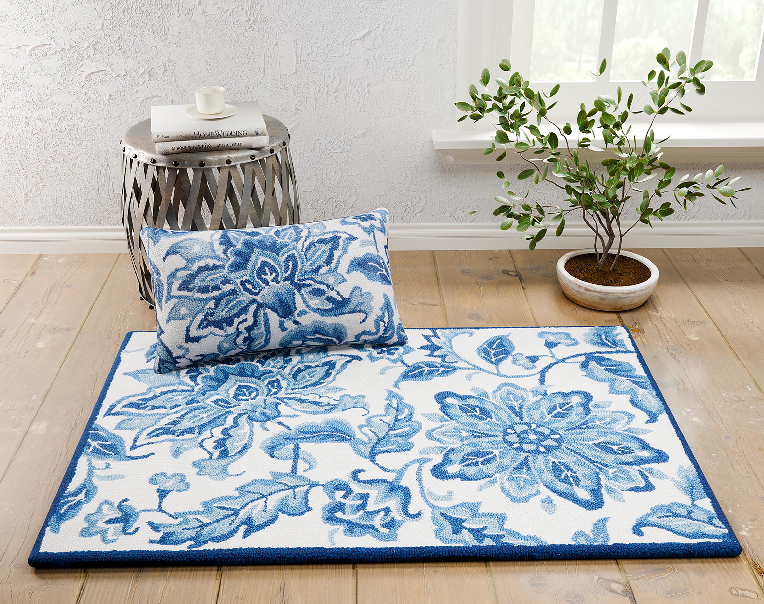 Blue Jacobean Hook Rug