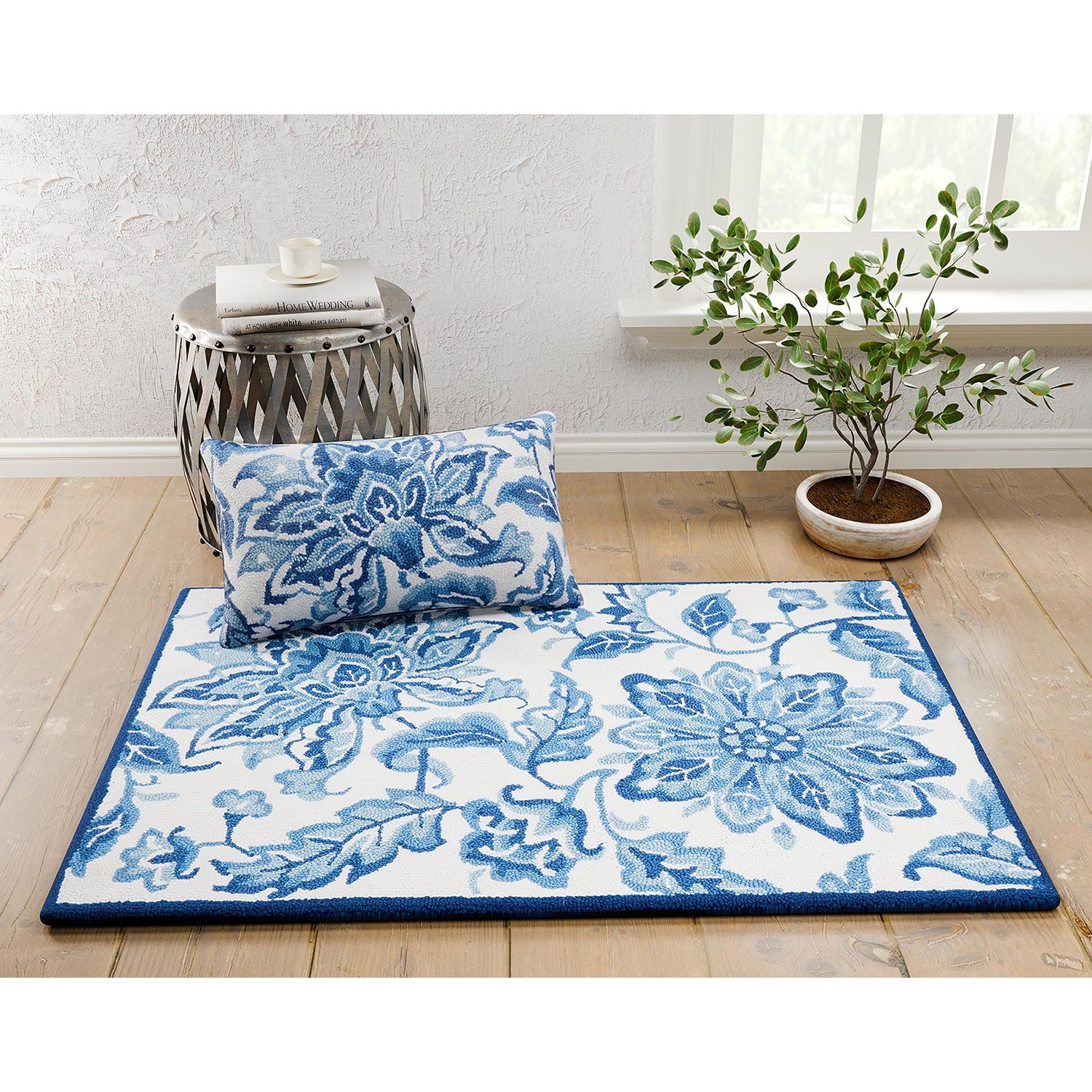 Blue Jacobean Hook Rug