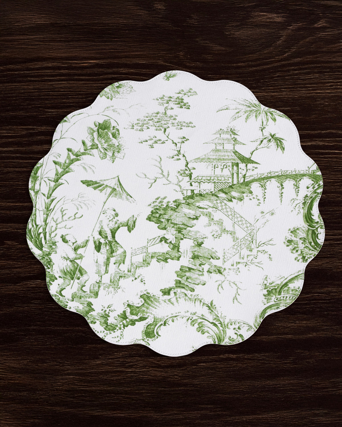 VIDA Chinoiserie Reversible Round Placemats Set of 4 (Green and White)