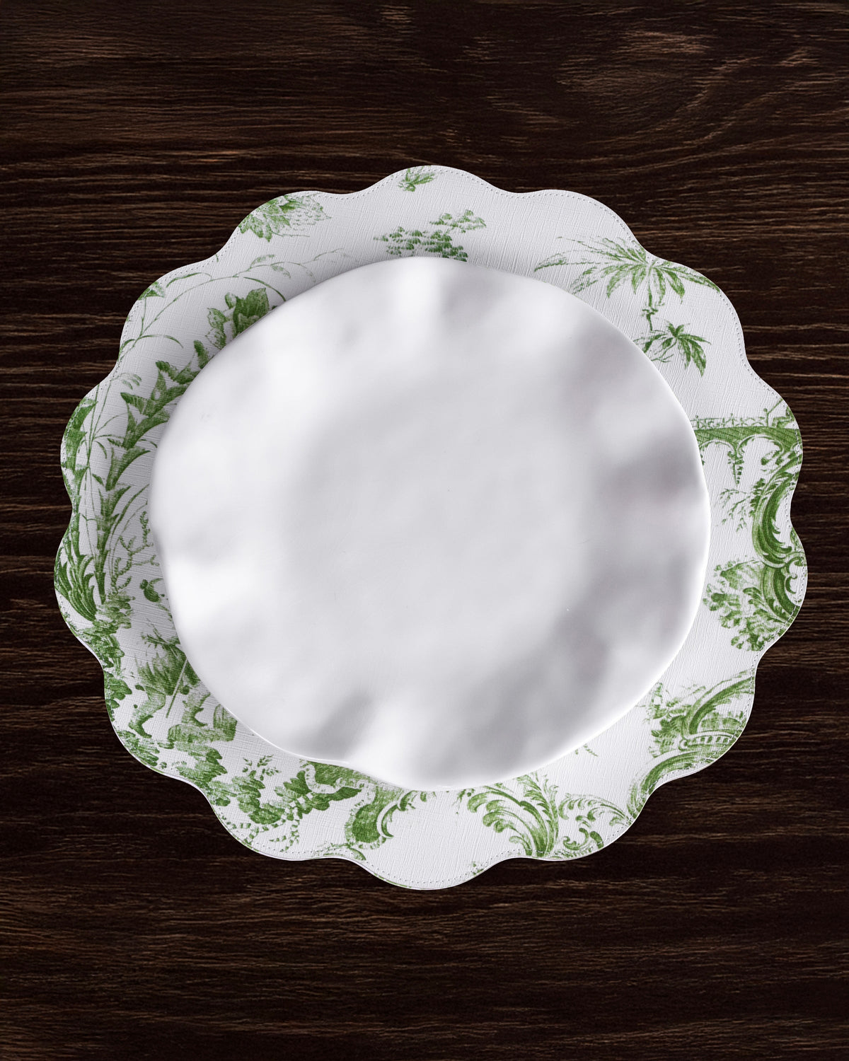 VIDA Chinoiserie Reversible Round Placemats Set of 4 (Green and White)