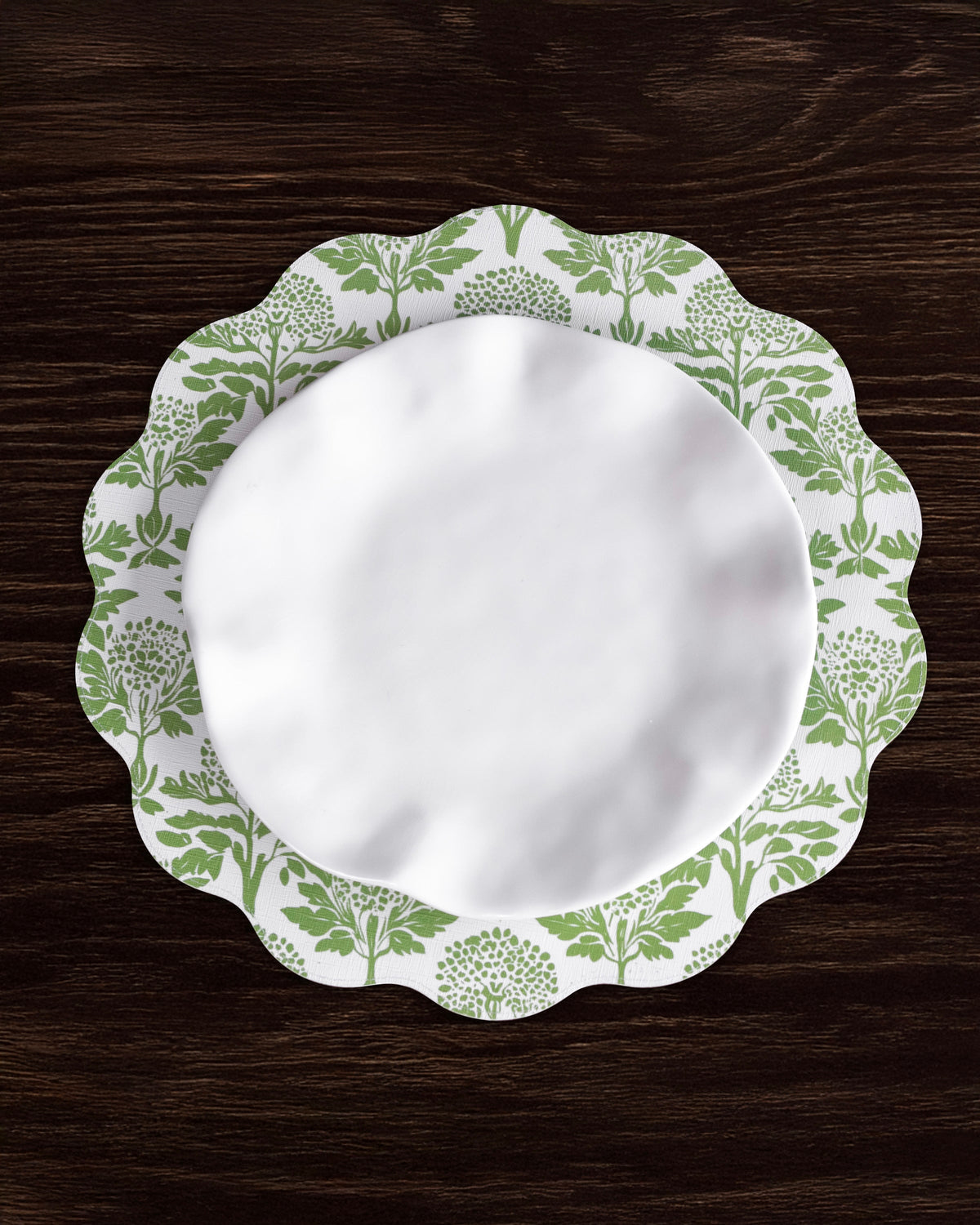 VIDA Chinoiserie Reversible Round Placemats Set of 4 (Green and White)