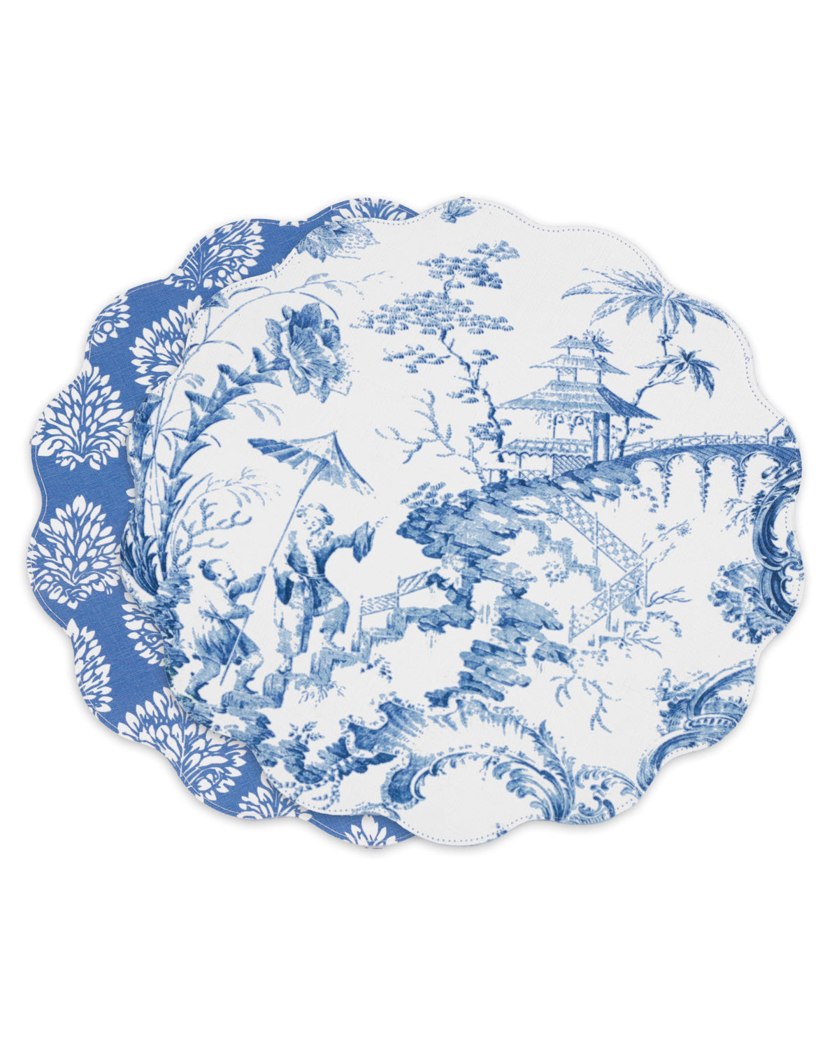 VIDA Chinoiserie Reversible Round Placemats Set of 4 (Blue and White)