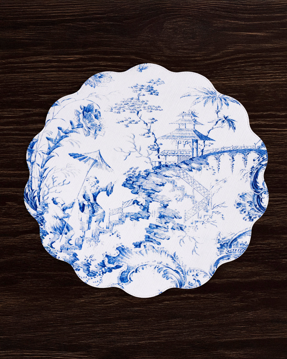 VIDA Chinoiserie Reversible Round Placemats Set of 4 (Blue and White)