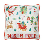 North Pole Printed Velvet Holiday Pillow - Set of 2