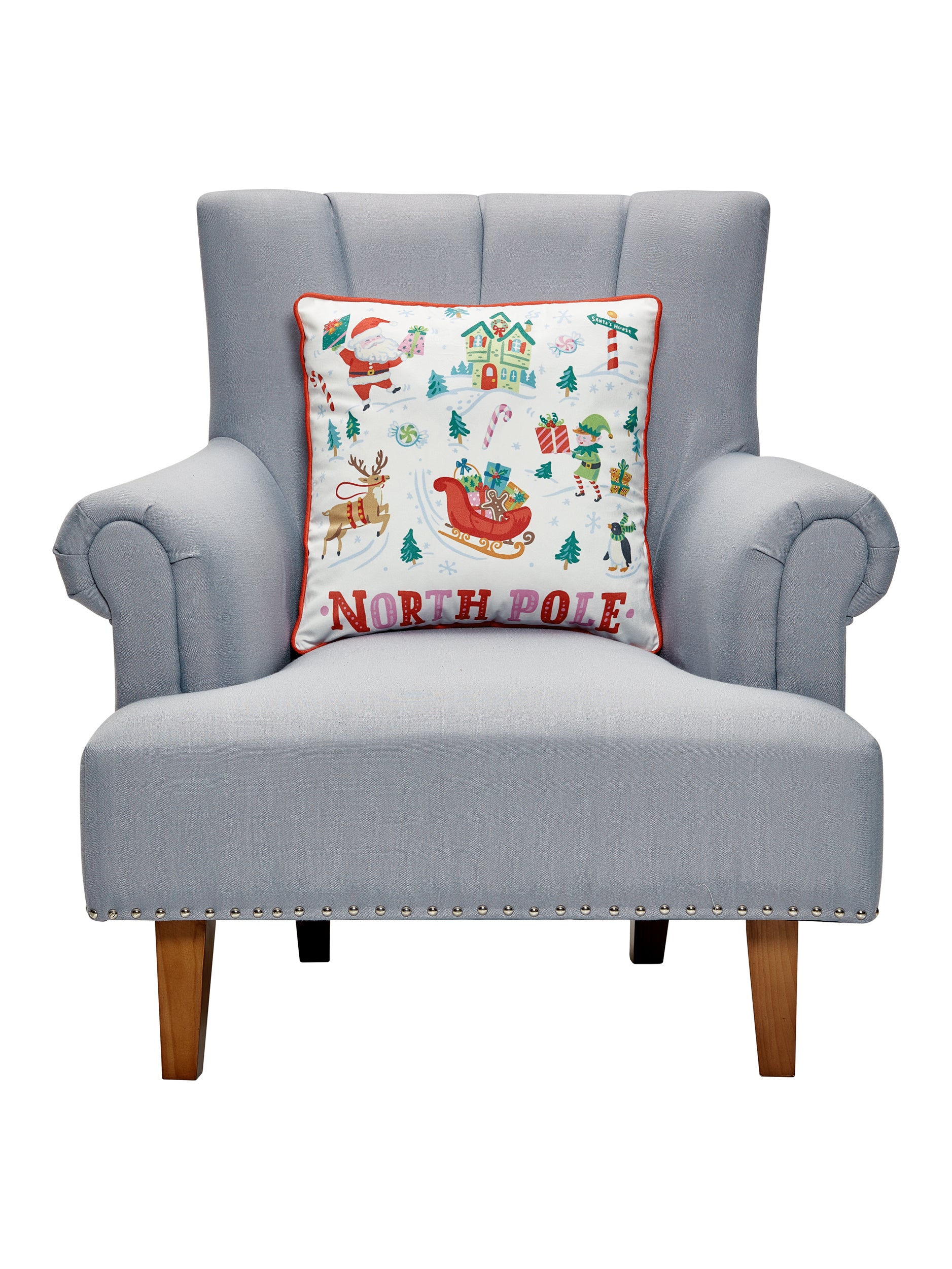 North Pole Printed Velvet Holiday Pillow - Set of 2