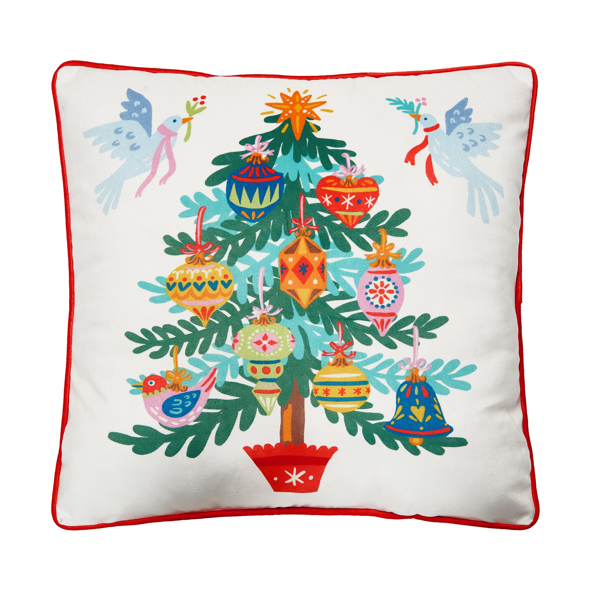 Christmas Tree Printed Velvet Holiday Pillow - Set of 2