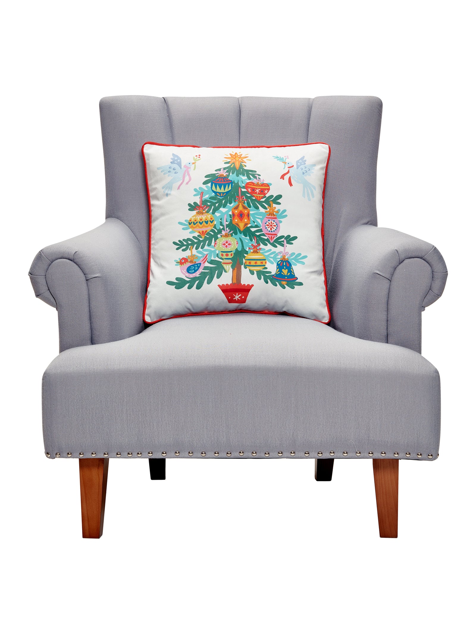 Christmas Tree Printed Velvet Holiday Pillow - Set of 2