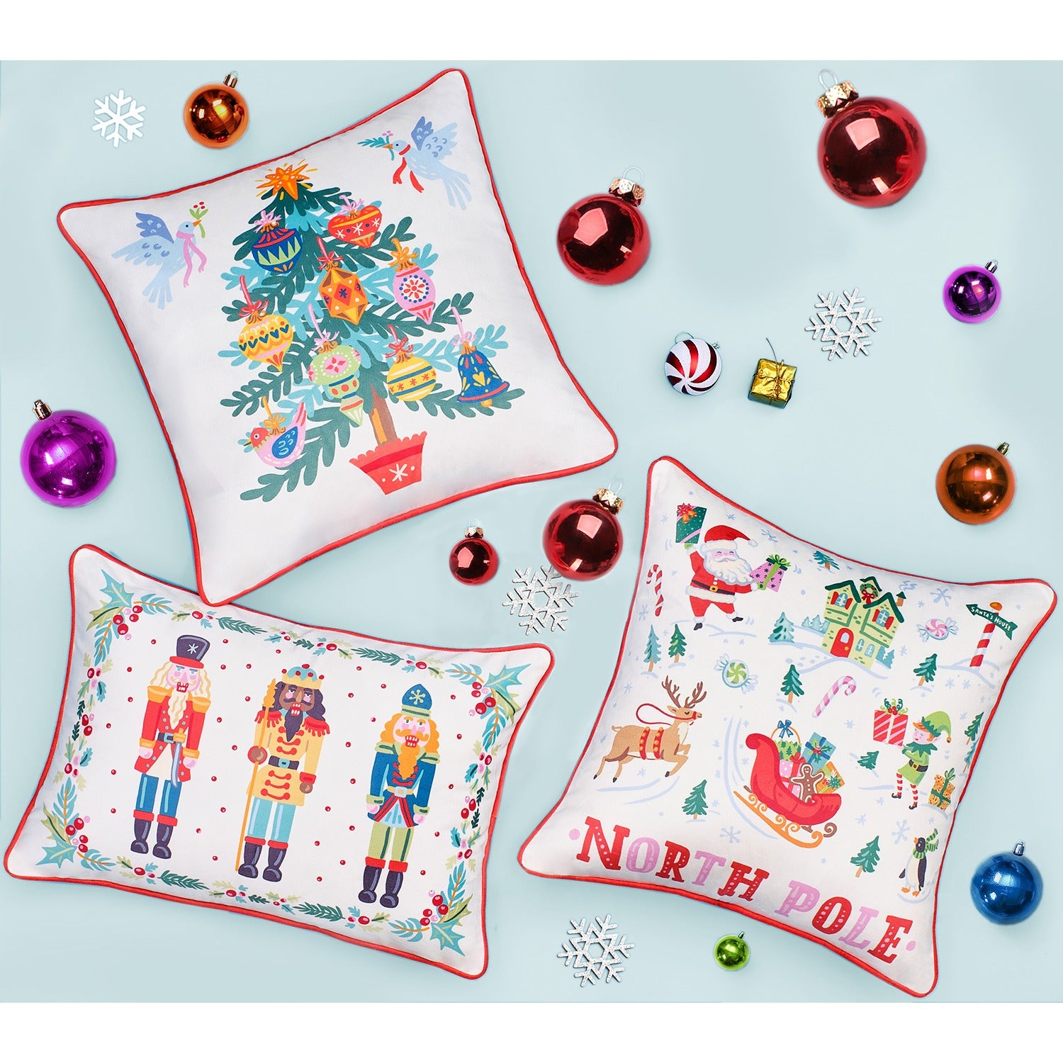 Nutcrackers Printed Velvet Holiday Pillow - Set of 2