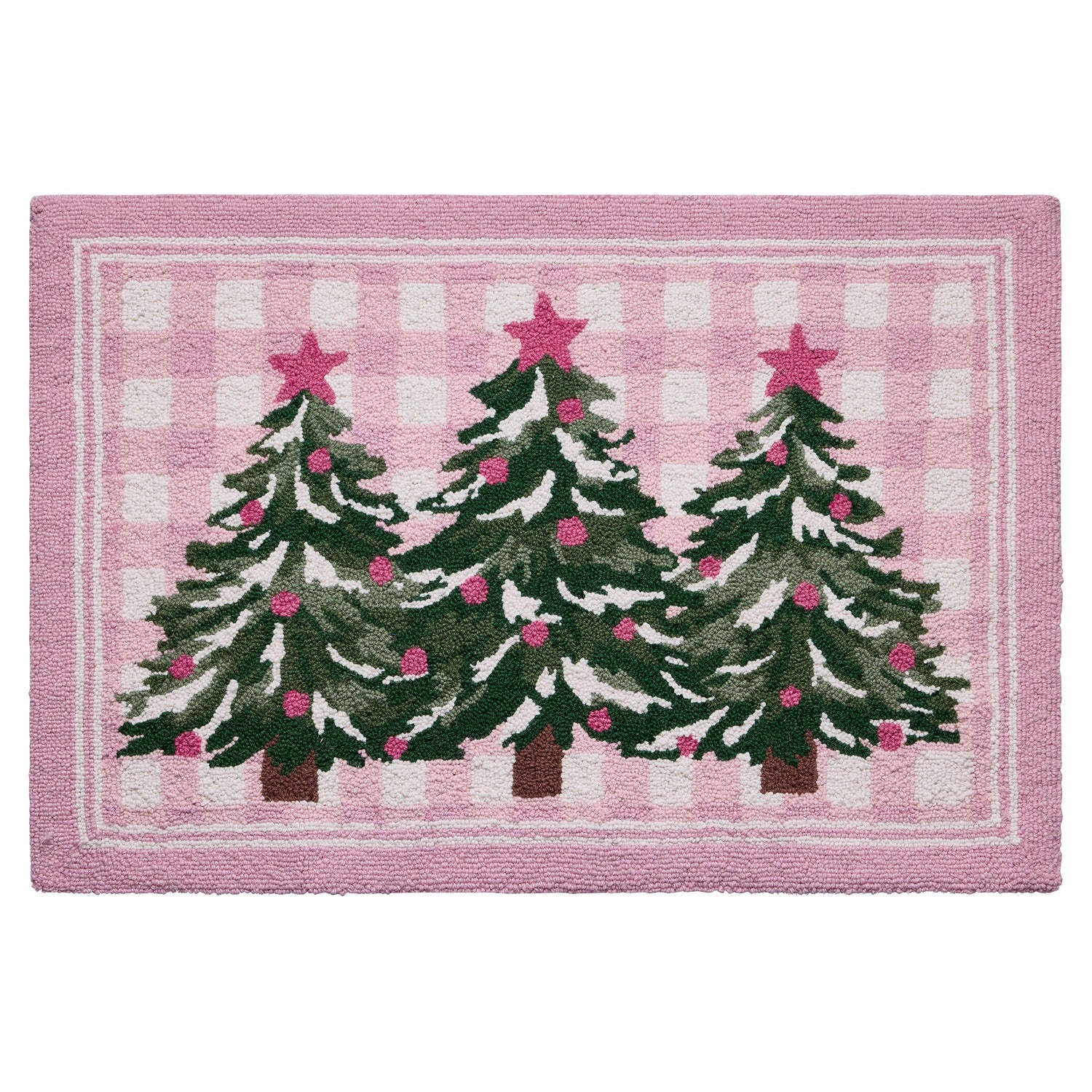 Whimsy Pink Checkered Christmas Tree Hook Rug