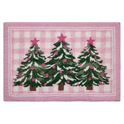Whimsy Pink Checkered Christmas Tree Hook Rug