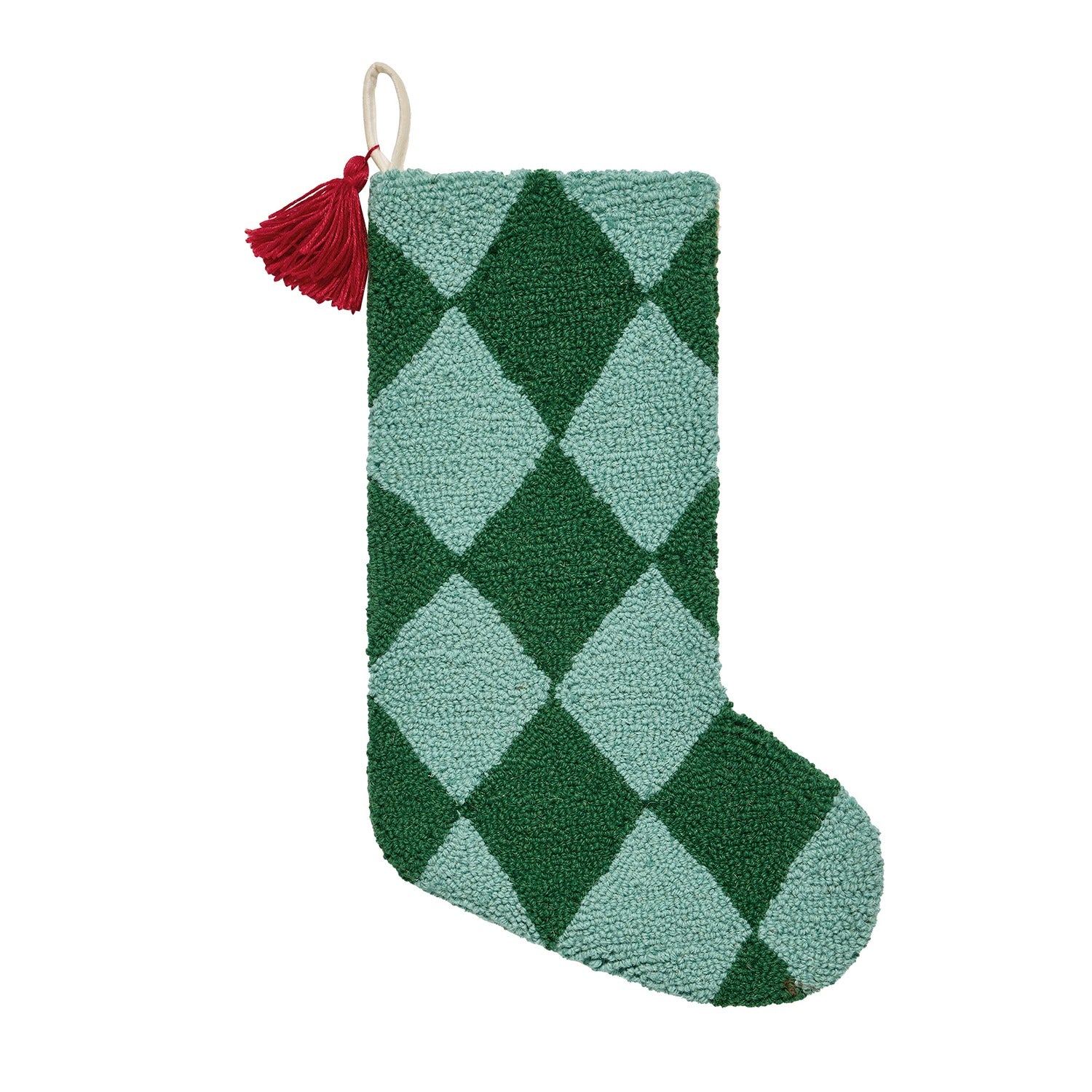 Holiday Green Argyle w/ Tassel Hook Stocking