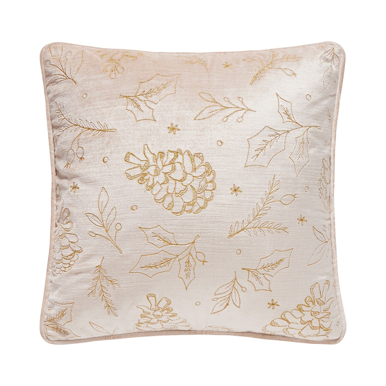 Champagne Tossed Foliage Velvet EMB Pillow