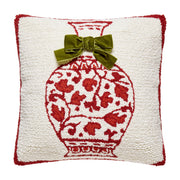 Red Chinoiserie Vase w/ Real Bow Hook Pillow