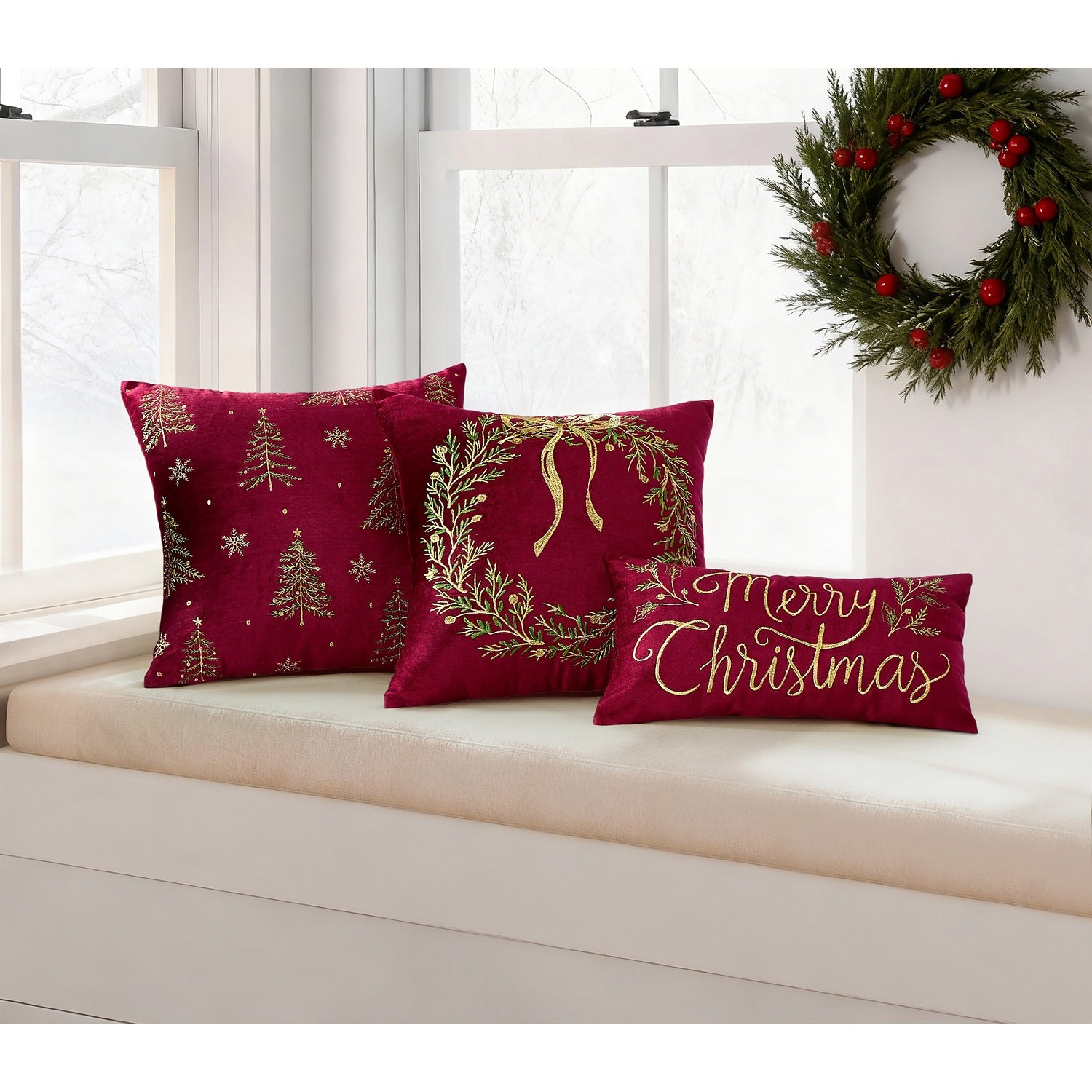 Radiant Wreath EMB Velvet Pillow