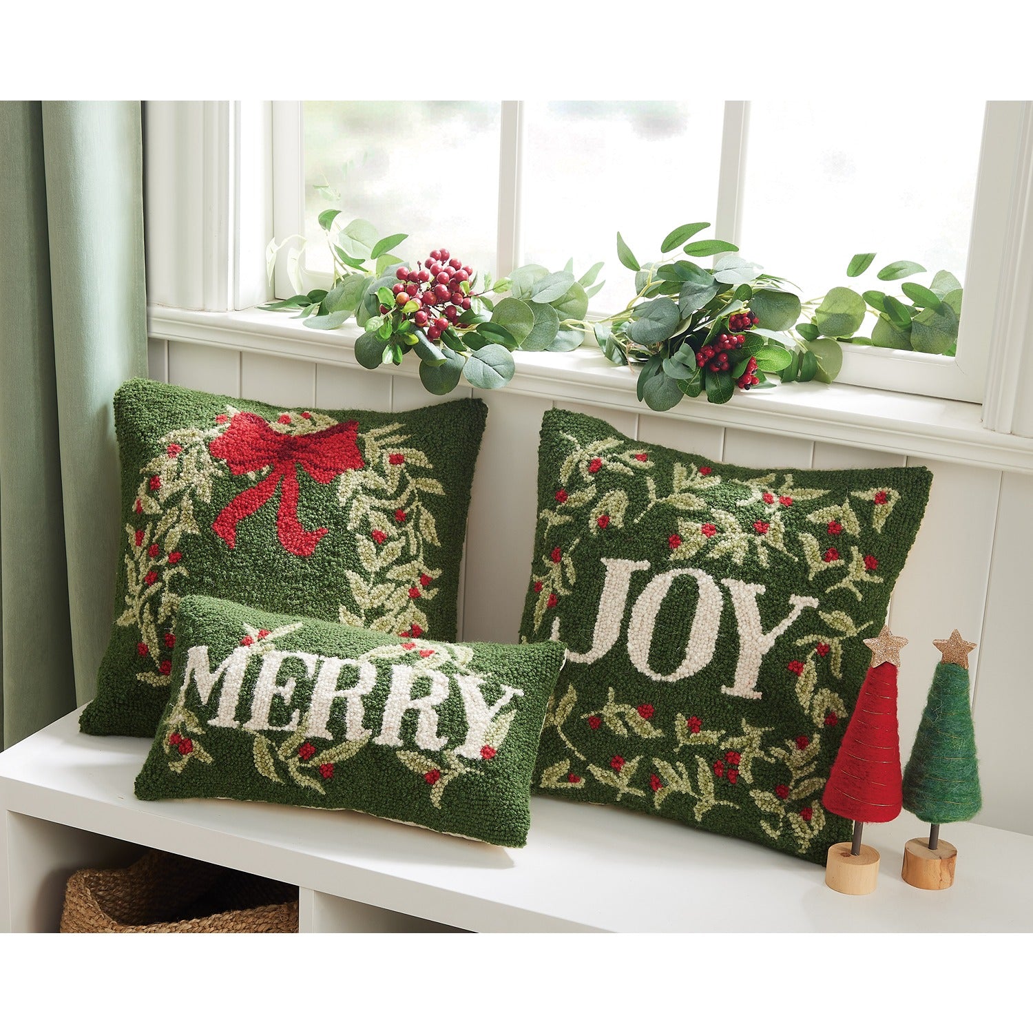 Holiday Evergreen Wreath Hook Pillow