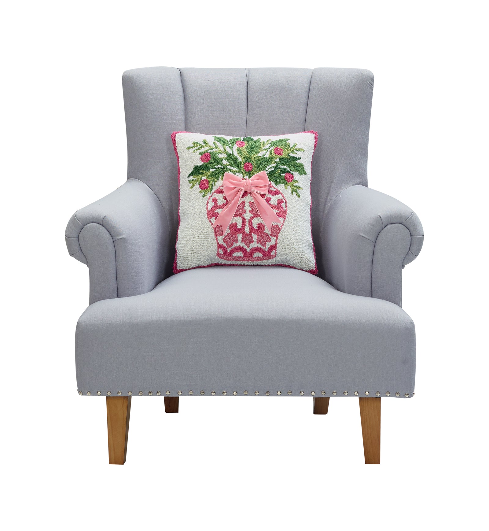 Chinoiserie Vase w/ Real Ribbon Hook Pillow