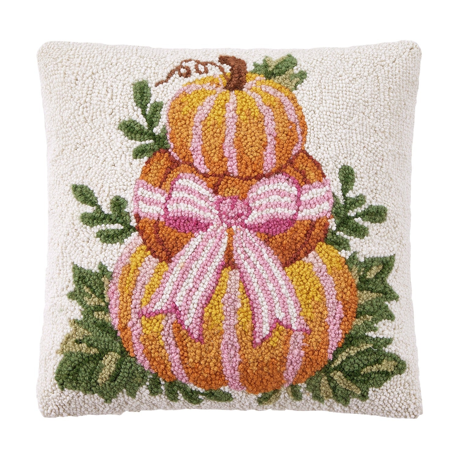 Pumpkin Stack w/ Pink Stripe Bow Hook Pillow