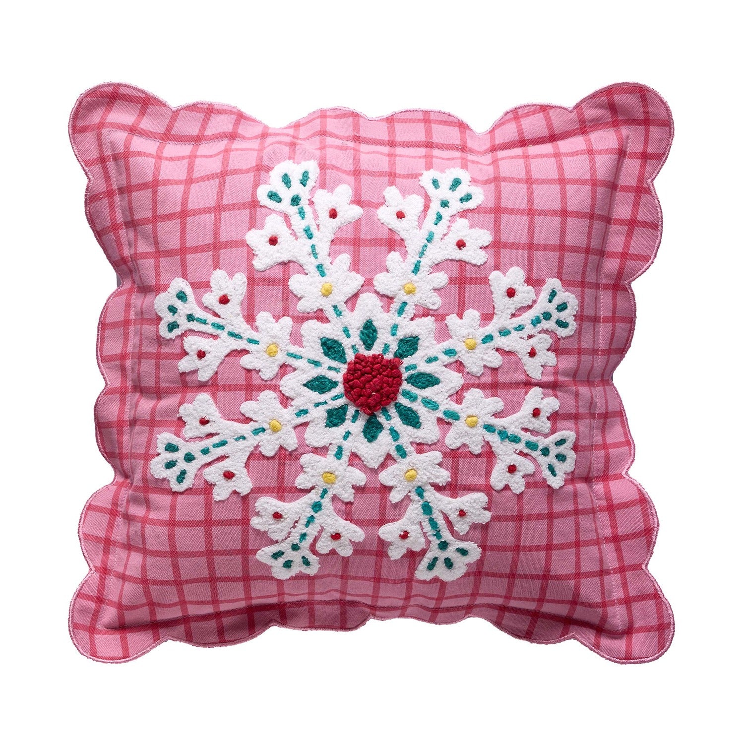 Pink Plaid Snowflake Poly Filled Pillow