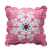 Pink Plaid Snowflake Poly Filled Pillow