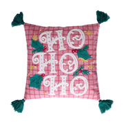 Pink Plaid Hohoho w/ Tassels Poly Filled Pillow