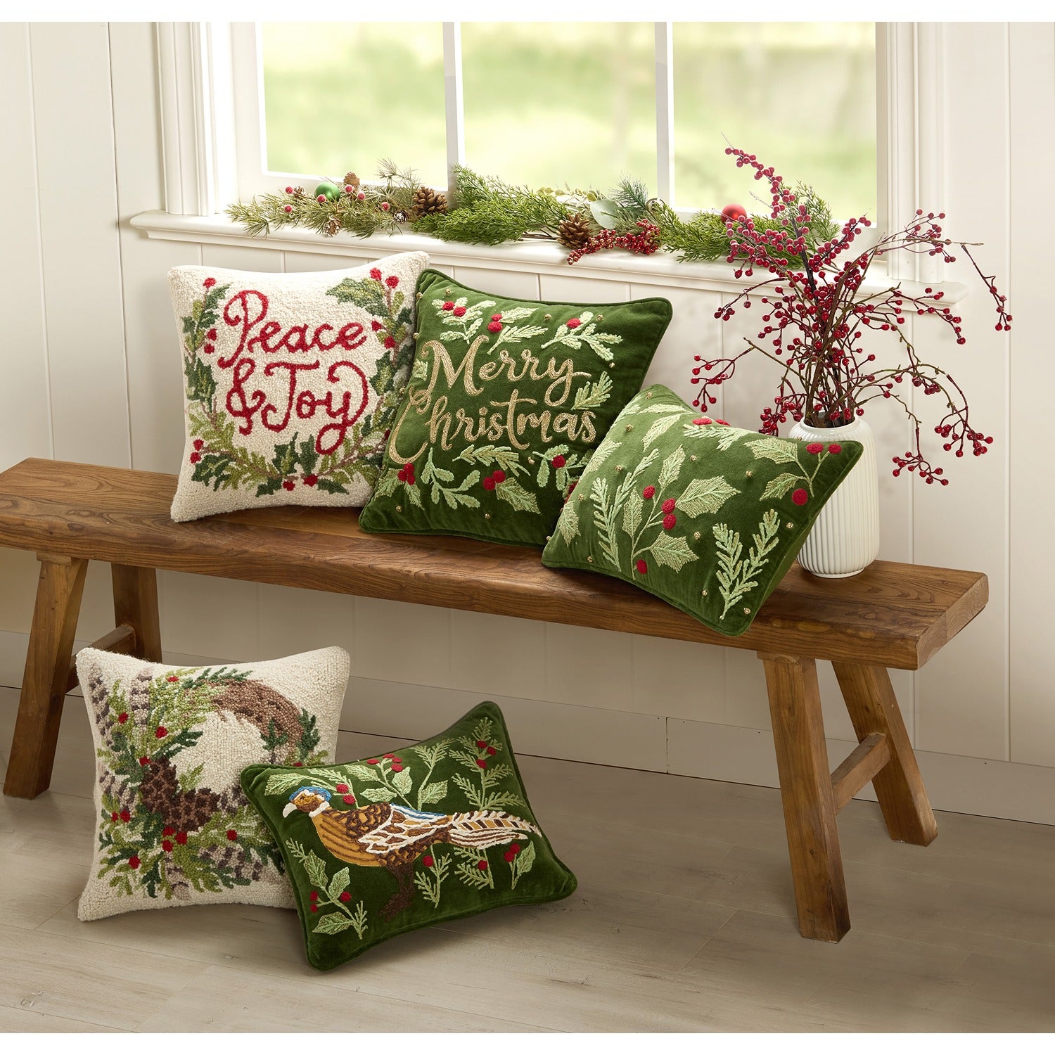 Pheasant Feather Wreath Poly Filled Hook Pillow