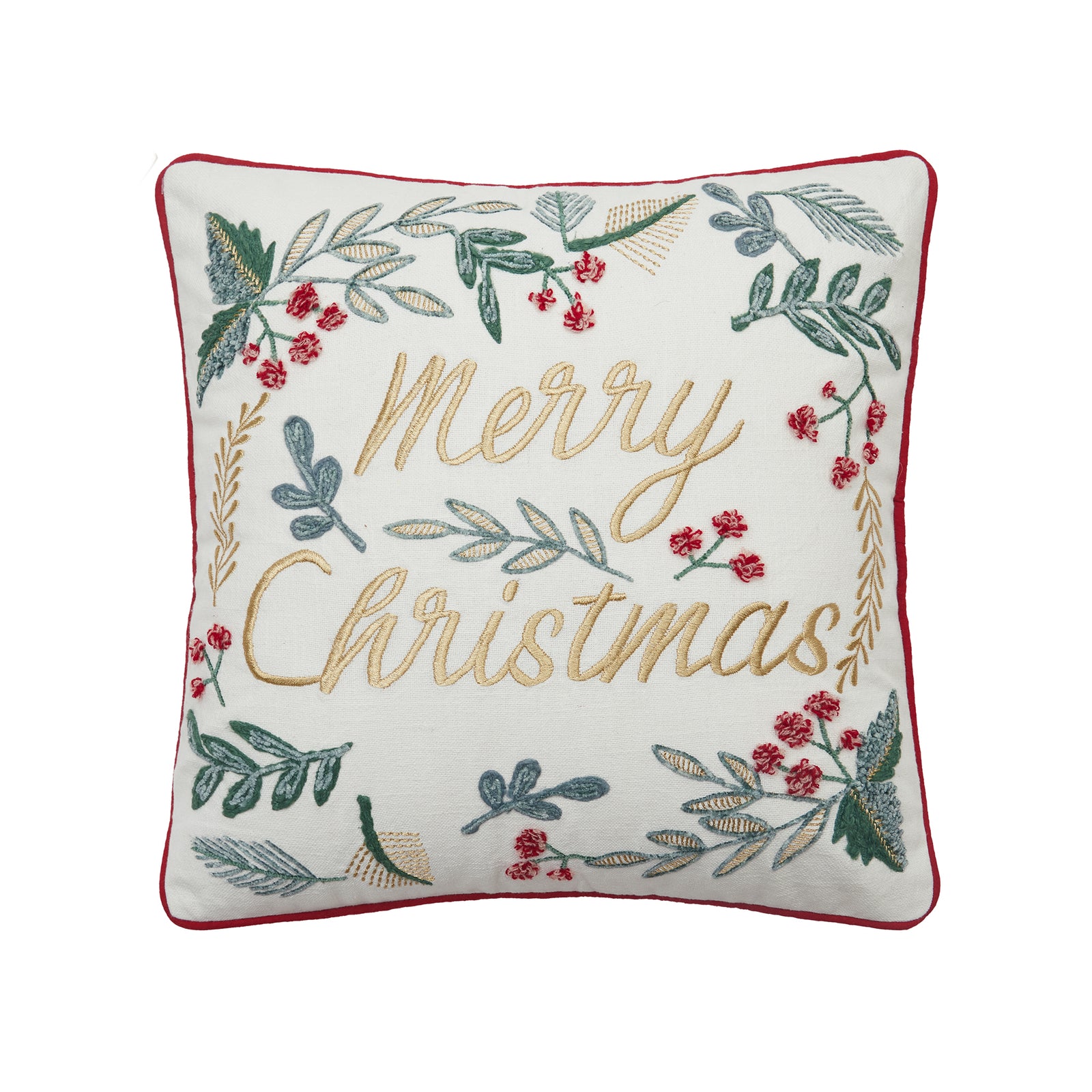 Festive Greenery Holiday EMB Pillow