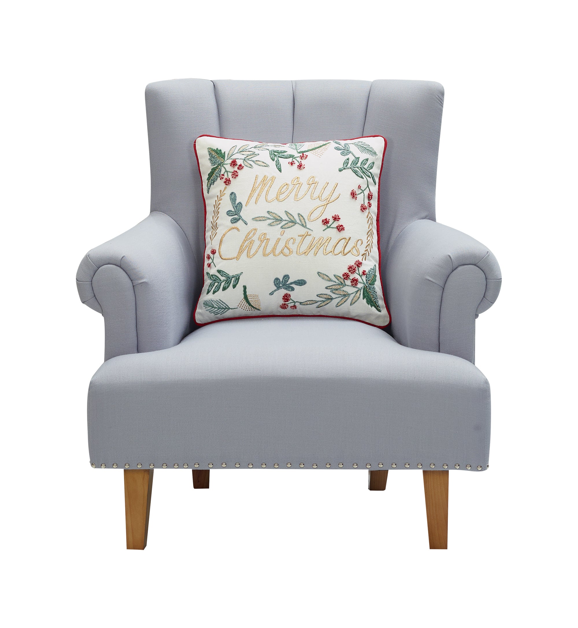 Festive Greenery Holiday EMB Pillow