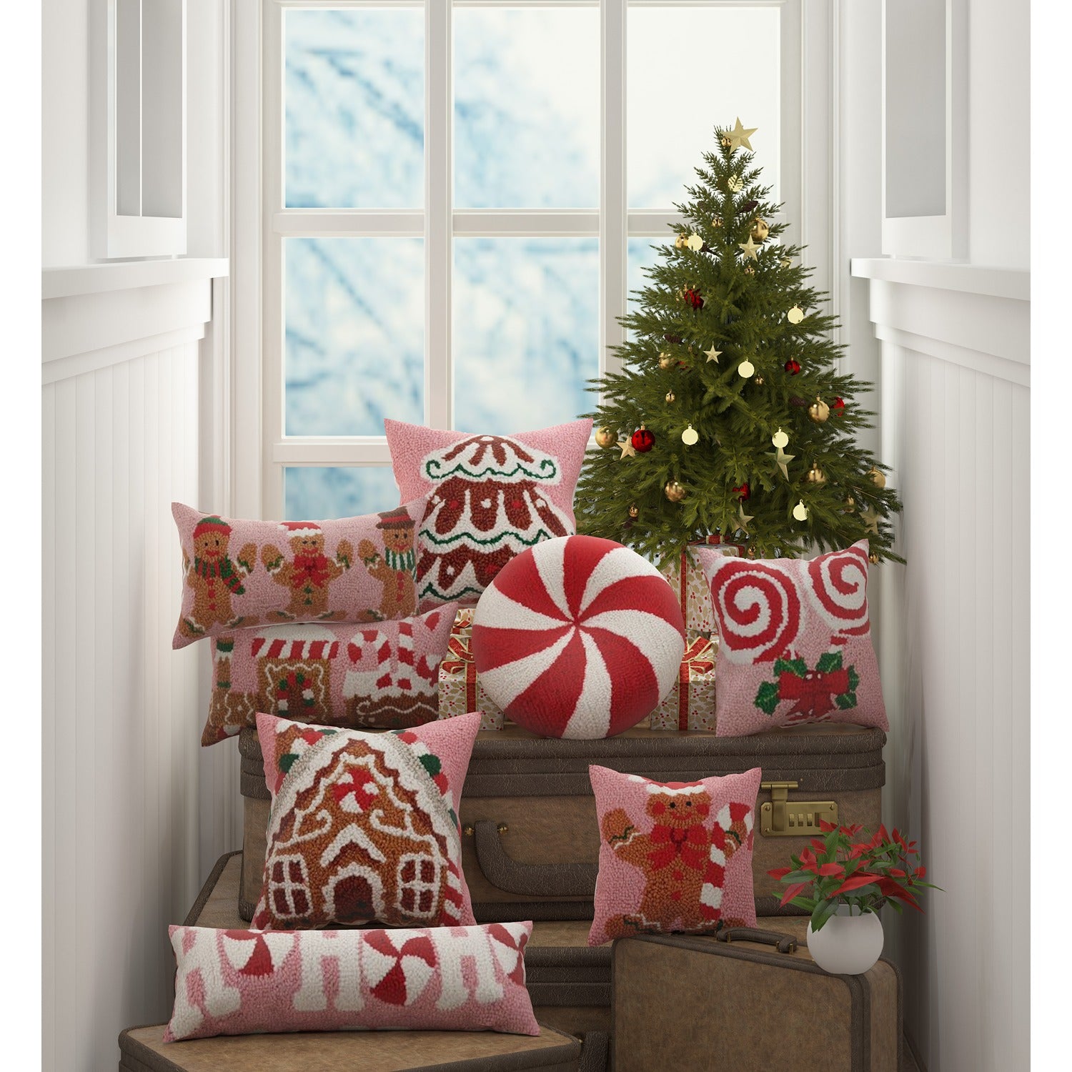 Candycane Gingerbread House Hook Pillow