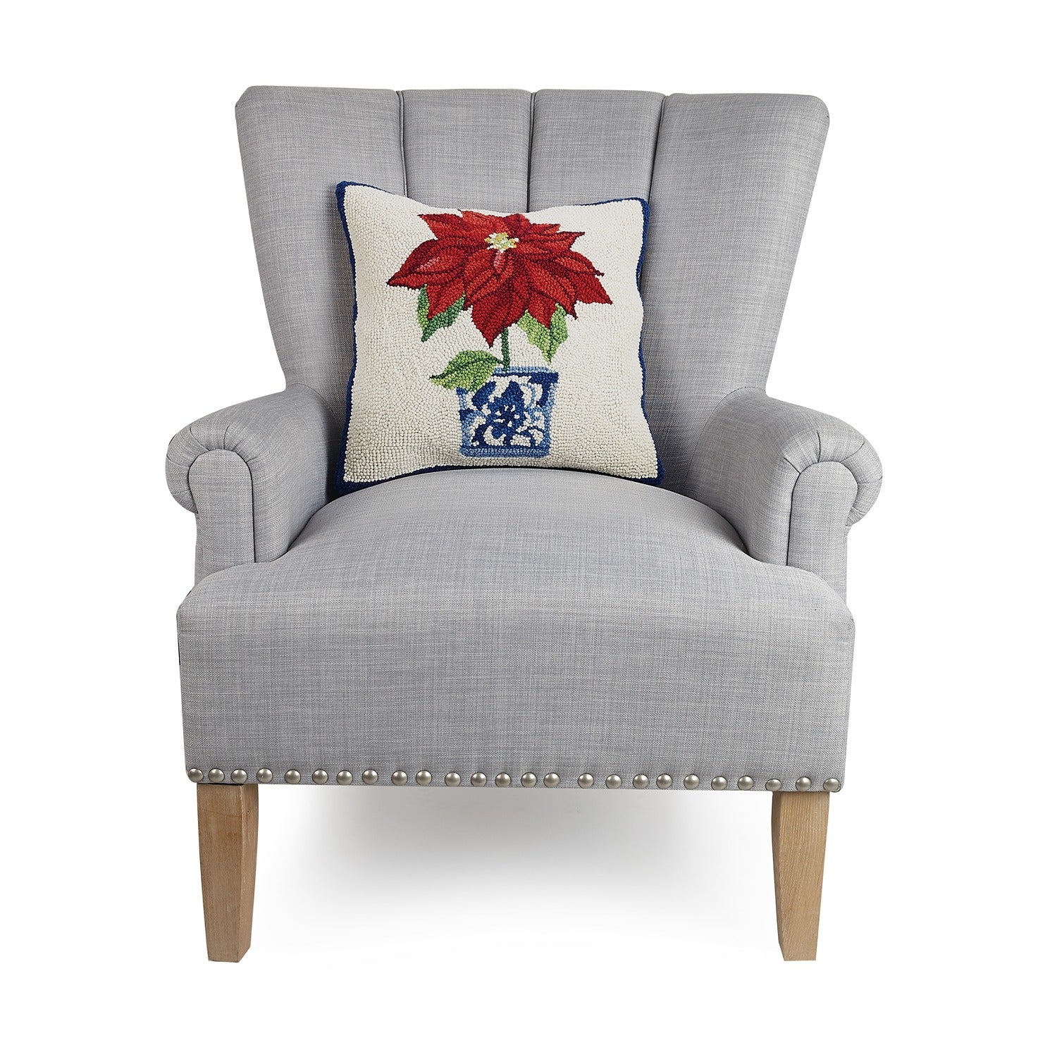 Poinsettia Holiday Chinoiserie Hook Pillow