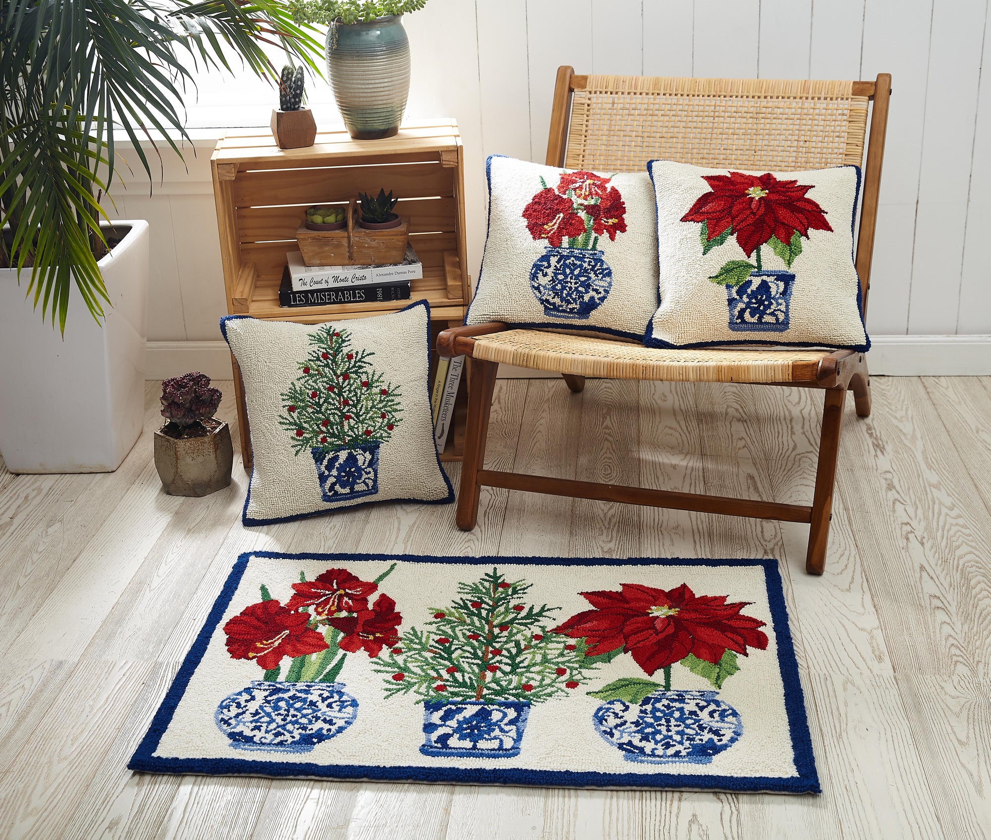 Poinsettia Holiday Chinoiserie Hook Pillow
