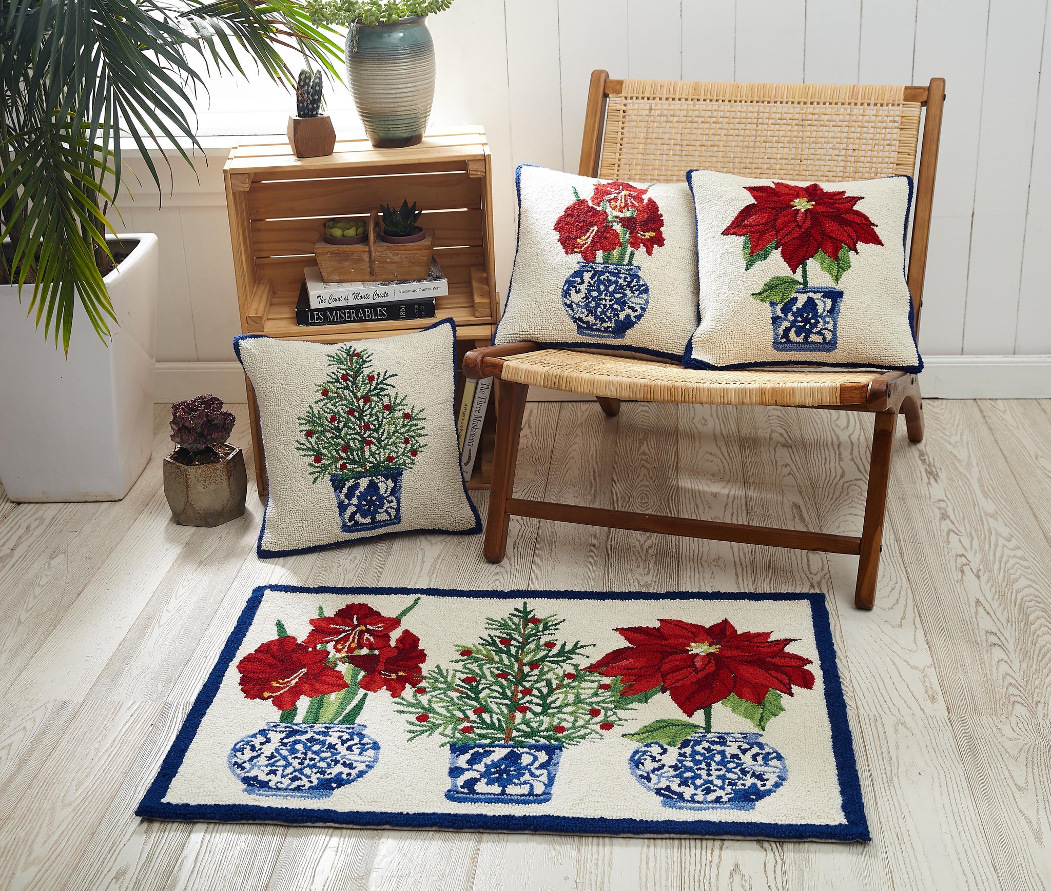 Poinsettia Holiday Chinoiserie Hook Pillow
