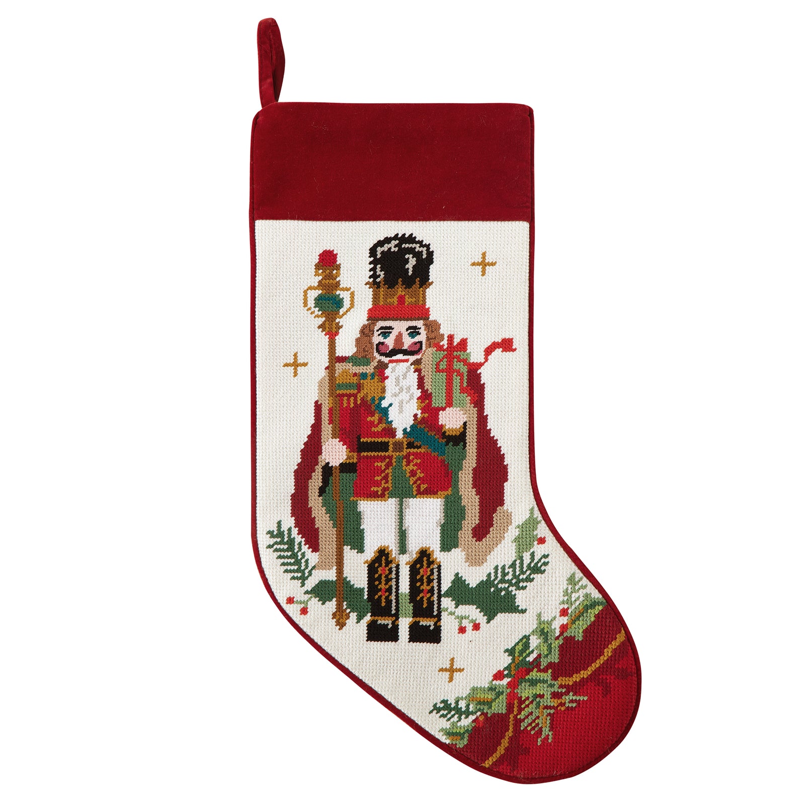 Nutcracker Needlepoint Embroidered Stocking