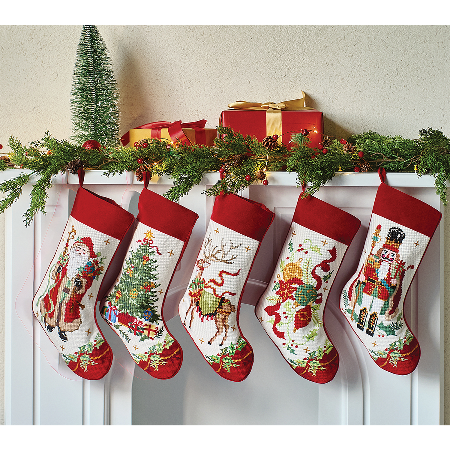 Tree w/ Presents Needlepoint Embroidered Stocking